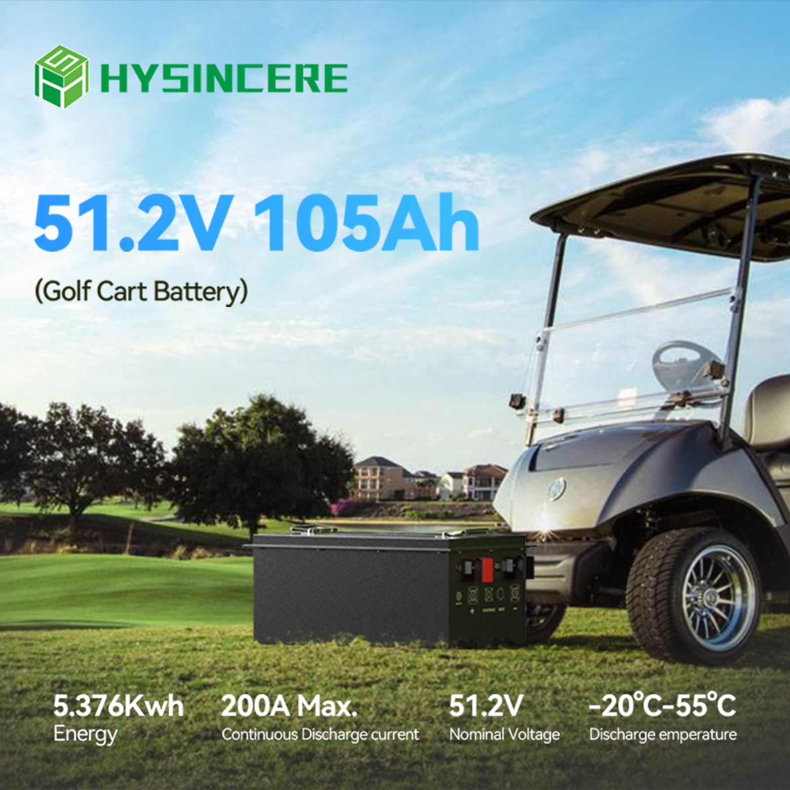 48V 51.2V 105Ah Golf Cart LiFePo4 Battery 100Ah 6000 Cycles IP67 Waterproof with RS485 CAN