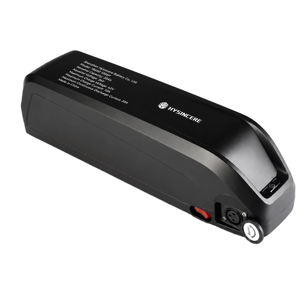 Hysincere 18650 10S6P 20Ah 36V electric bicycle lithium battery pack, front three-quarter view
