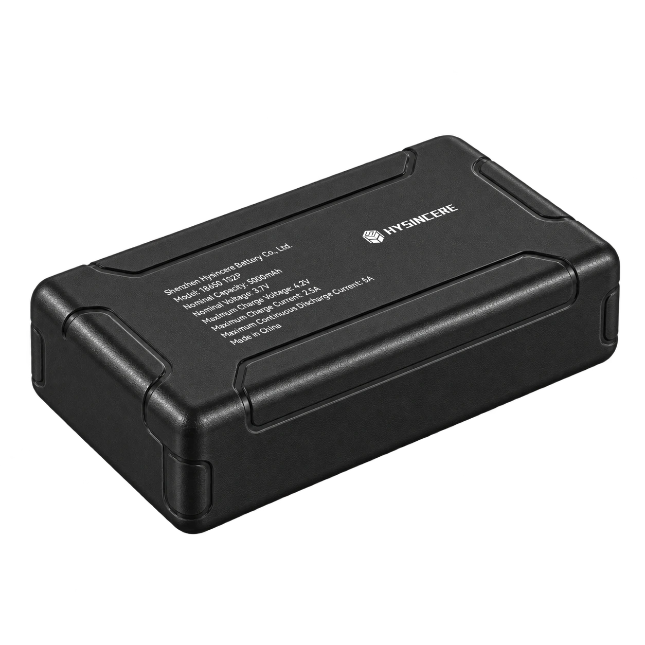 Hysincere 18650 1S2P 3.7V 5000mAh high-temperature battery pack, angled view