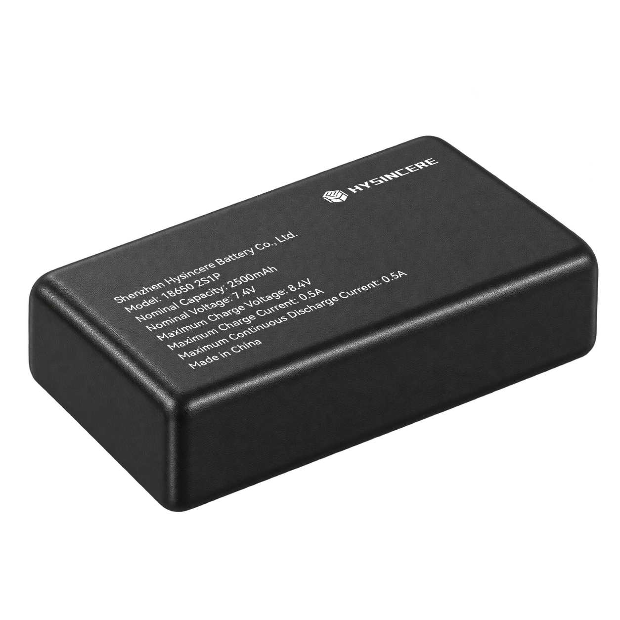 Hysincere 18650 2S1P 7.4V 2500mAh high-temperature battery pack, angled view