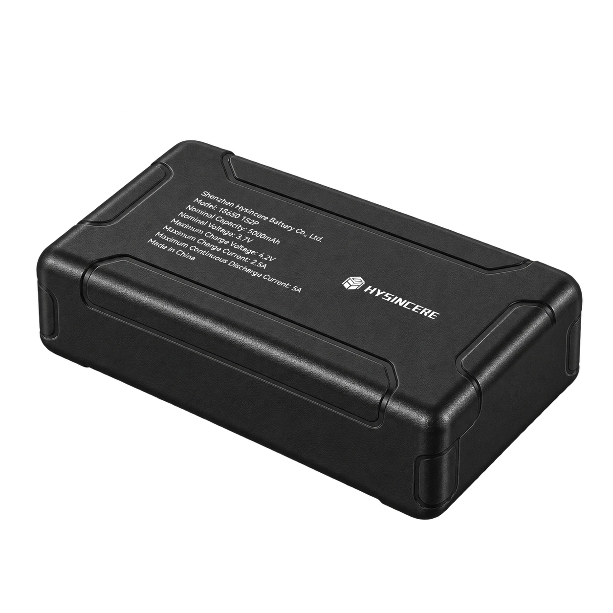 Hysincere 18650 1S2P 5000mAh 3.7V high-temperature lithium battery pack, front three-quarter view