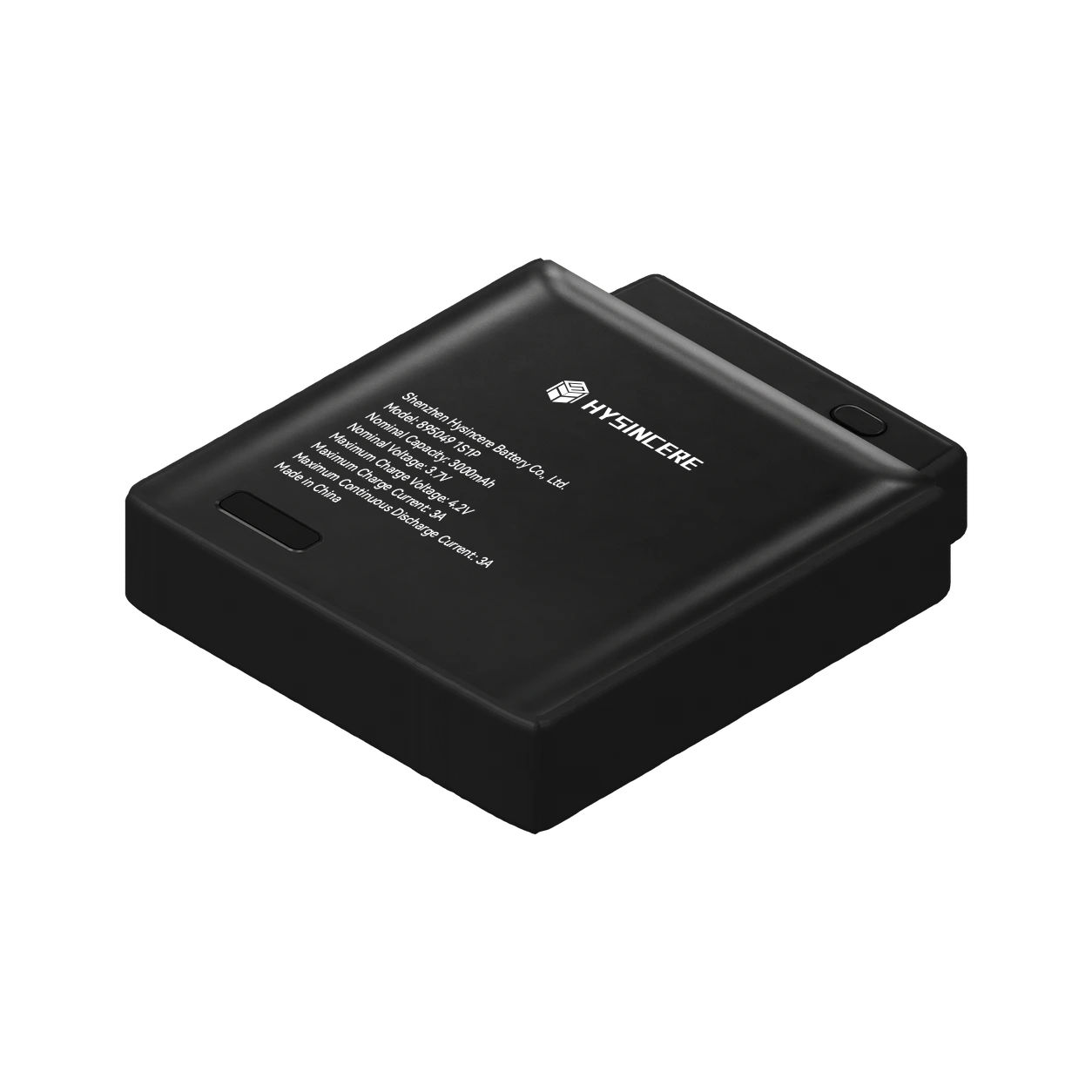 Hysincere 895049 1S1P 3000mAh 3.7V high-temperature lithium battery pack, front three-quarter view