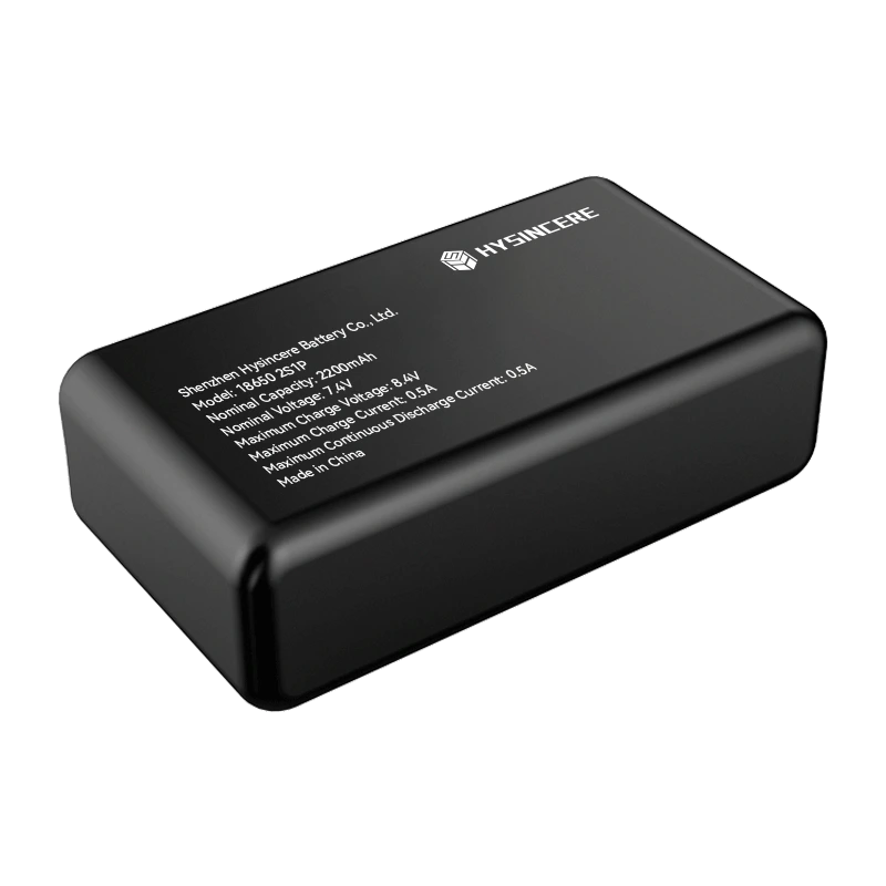 Hysincere 18650 2S1P 2200mAh 7.4V low-temperature lithium battery pack, front three-quarter view