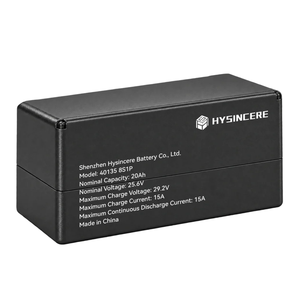 Hysincere 40135 8S1P 25.6V 20Ah robot battery pack, angled view