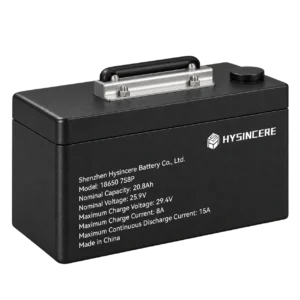 Hysincere 18650 7S8P 25.9V 20.8Ah robot battery pack, angled view
