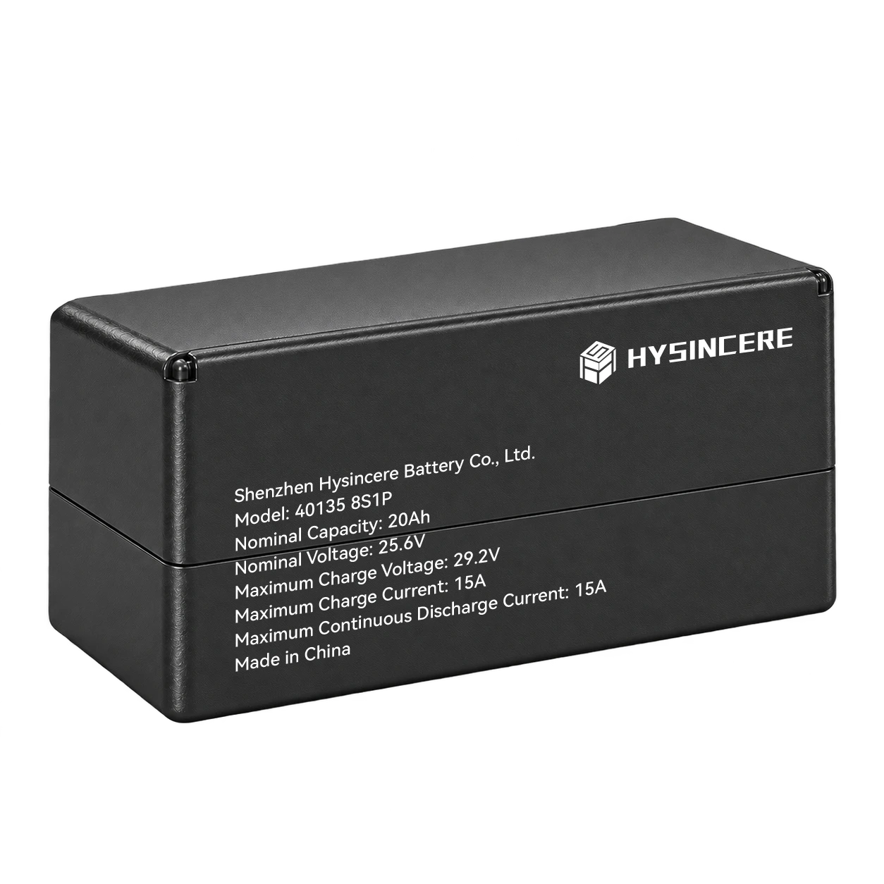 Hysincere 40135 8S1P 20Ah 25.6V robot lithium battery pack, front three-quarter view