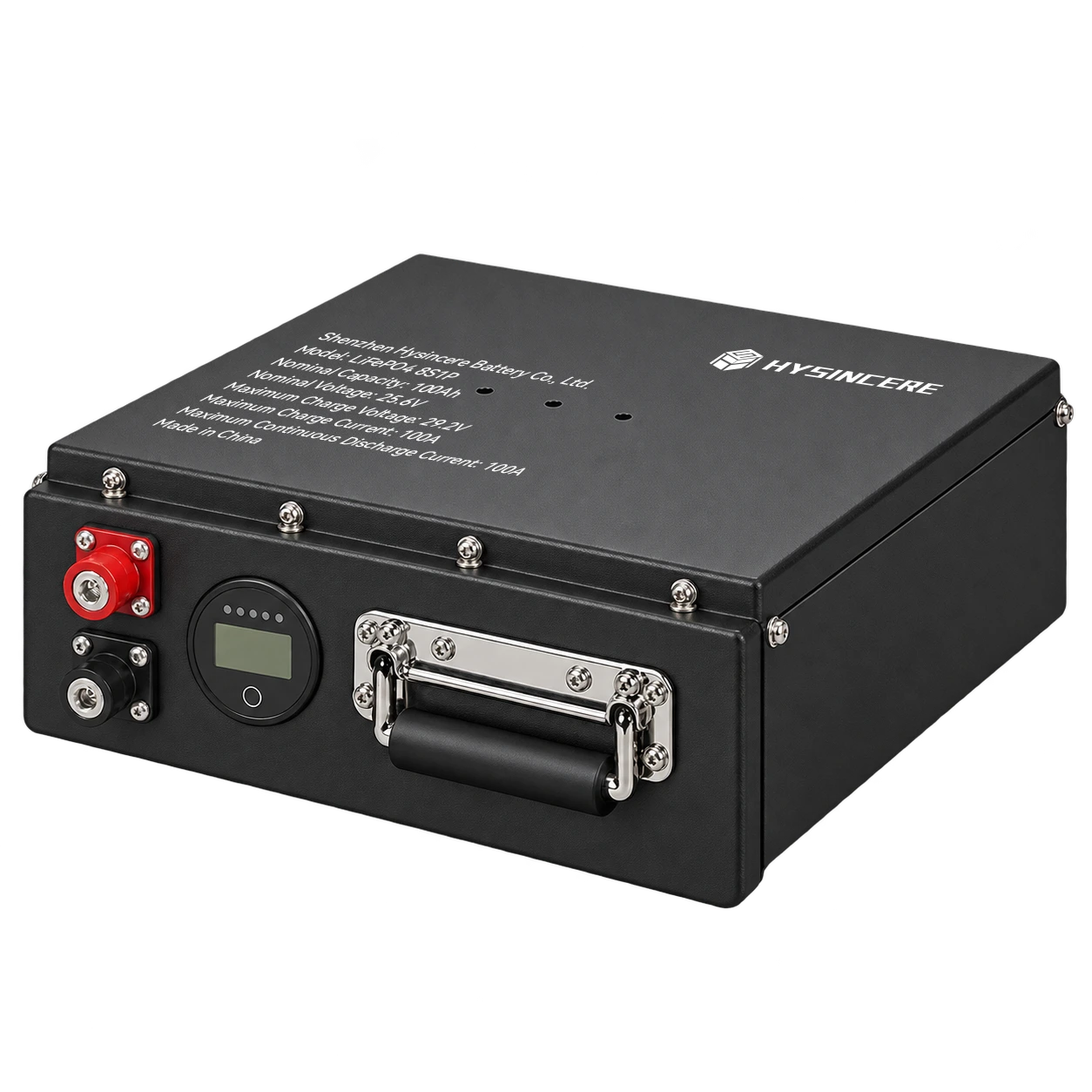 Hysincere LiFePO4 8S1P 100Ah 25.6V robot lithium battery pack, front three-quarter view