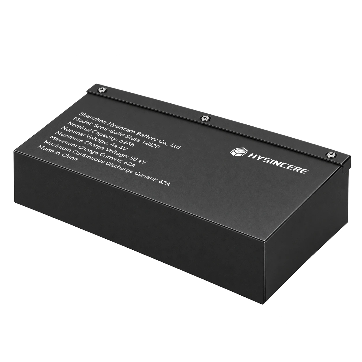 Hysincere Semi-Solid State 12S2P 62Ah 44.4V robot lithium battery pack, front three-quarter view
