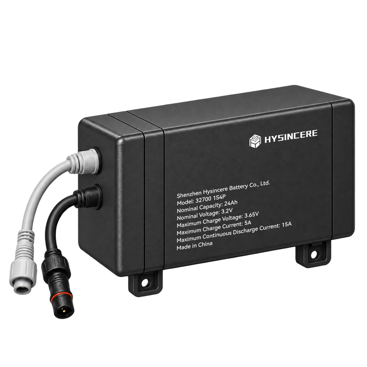 Hysincere 32700 1S4P 3.2V 24Ah solar lighting battery pack, angled view
