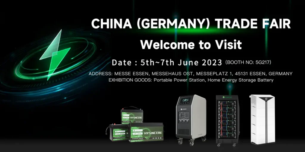 Hysincere Battery showcasing premium lithium battery solutions at the 2023 China Germany Trade Fair in Messe Essen