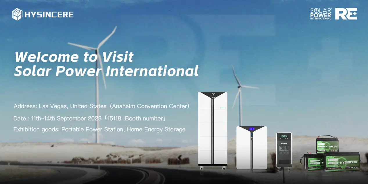Hysincere Battery team showcasing portable power stations at the 2023 Solar Energy Trade Shows in Las Vegas