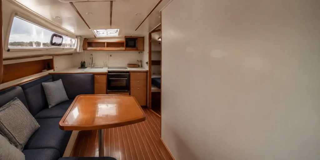 Real marine house power application background inside a boat cabin, no battery product shown