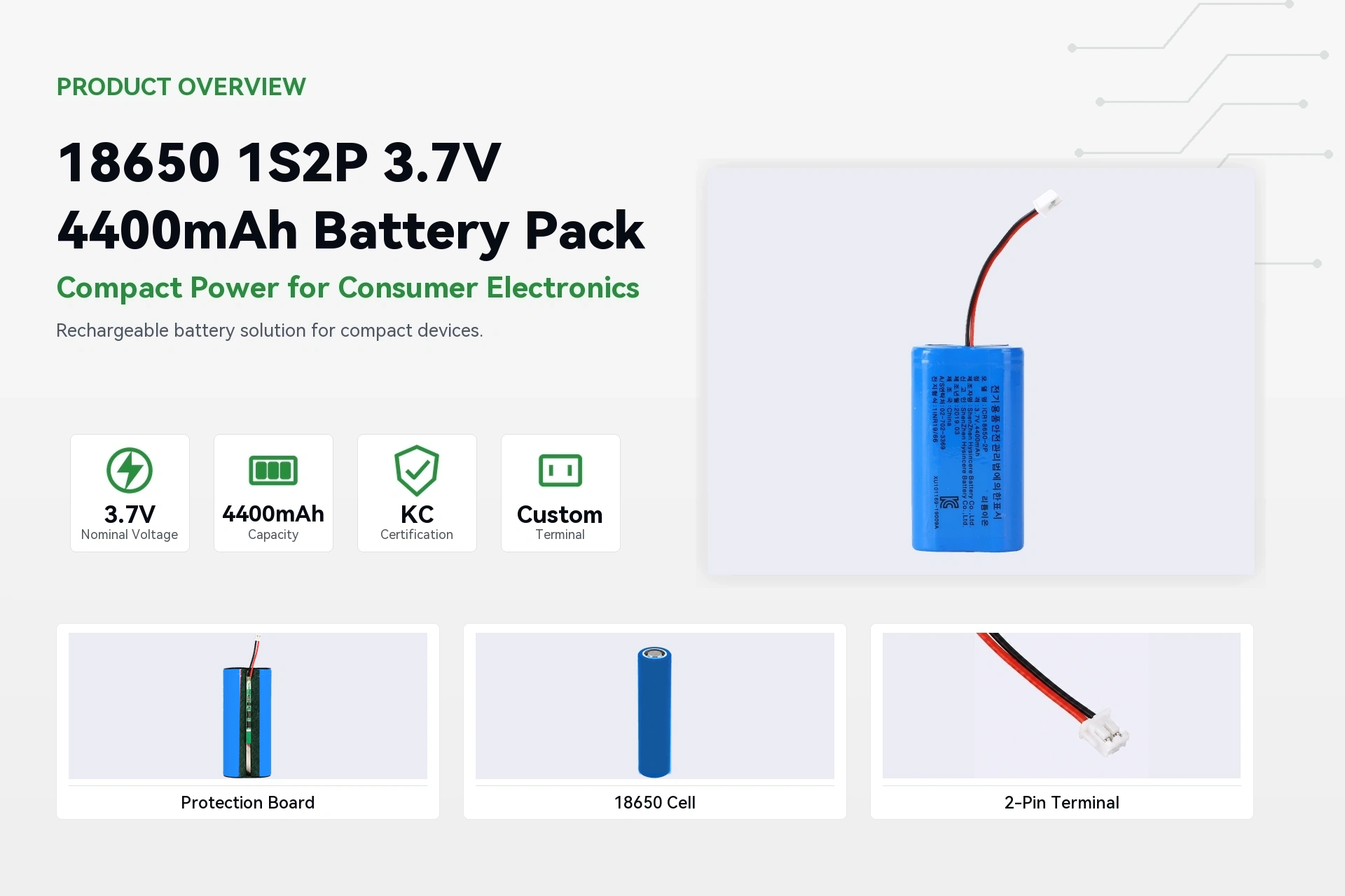 HYSINCERE 18650 1S2P 4400mAh product overview detail image
