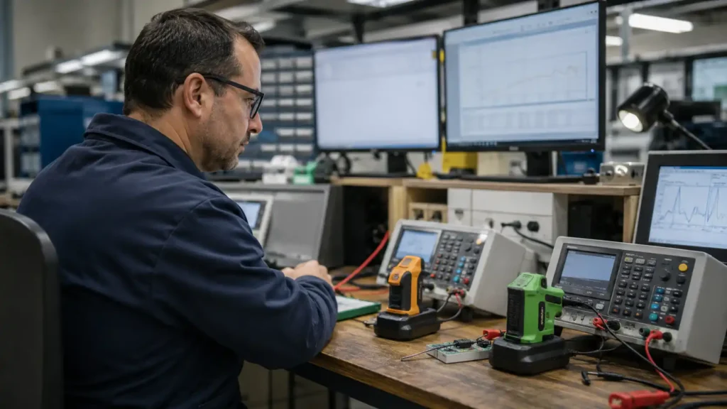 Realistic electronics testing lab image for a Hysincere article comparing lithium and nickel-metal hydride batteries.
