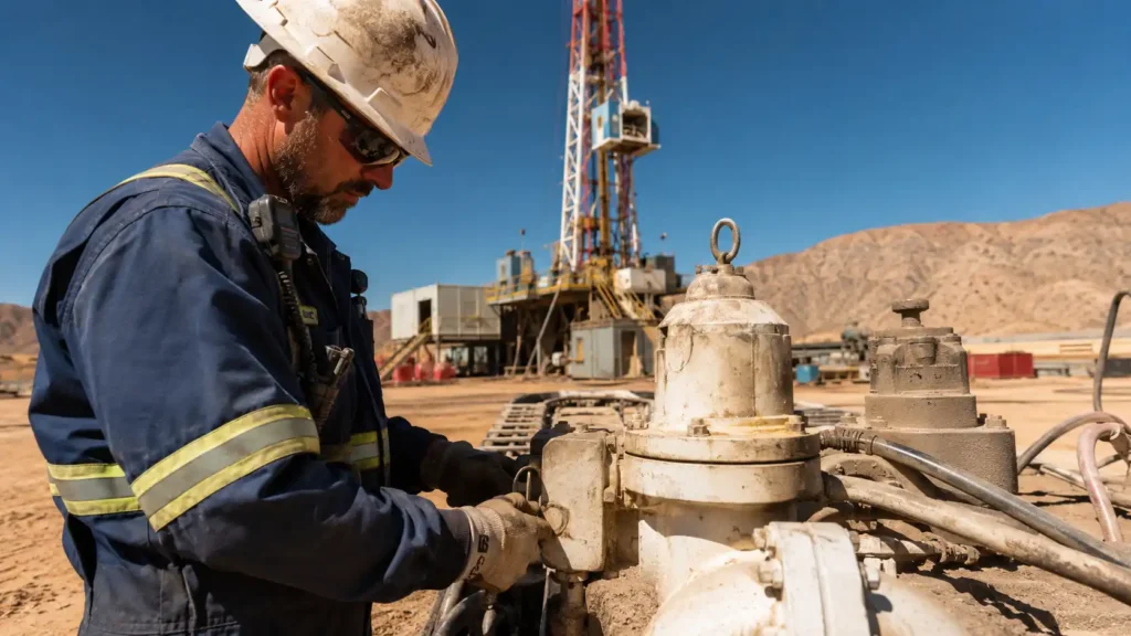 Realistic oilfield extreme environment image for a Hysincere article about using high-temperature batteries in harsh conditions.
