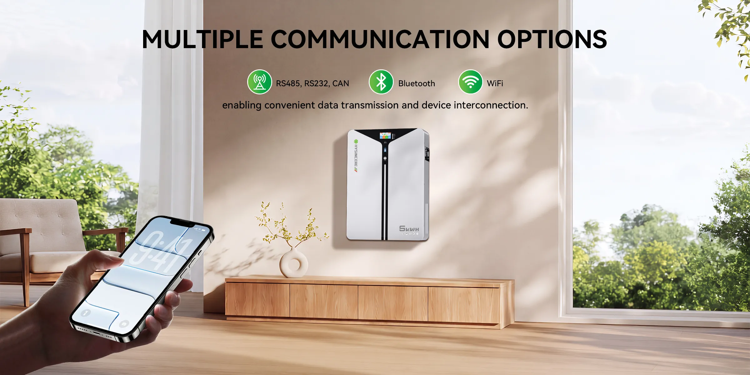 Heimspeicher mit kabelgebundener Kommunikation sowie Bluetooth- und WLAN-Optionen
