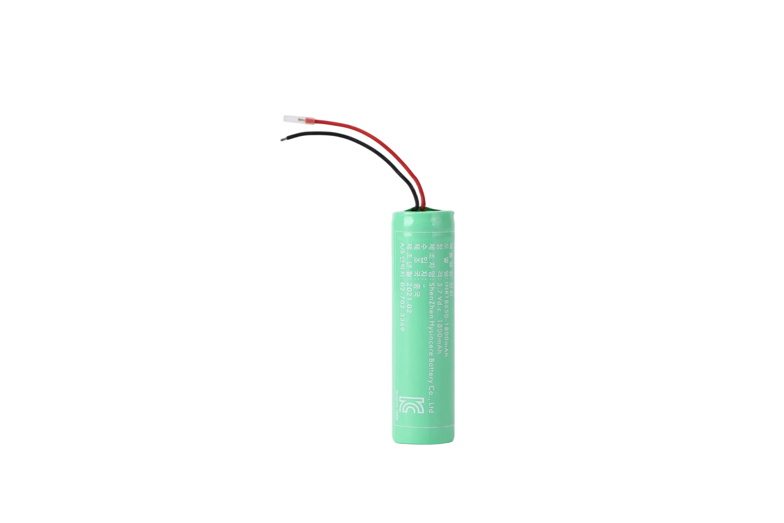 Hysincere KC Battery 18650 1S1P 3.7V 1800mAh with-wires protected cell transparent product detail main front view