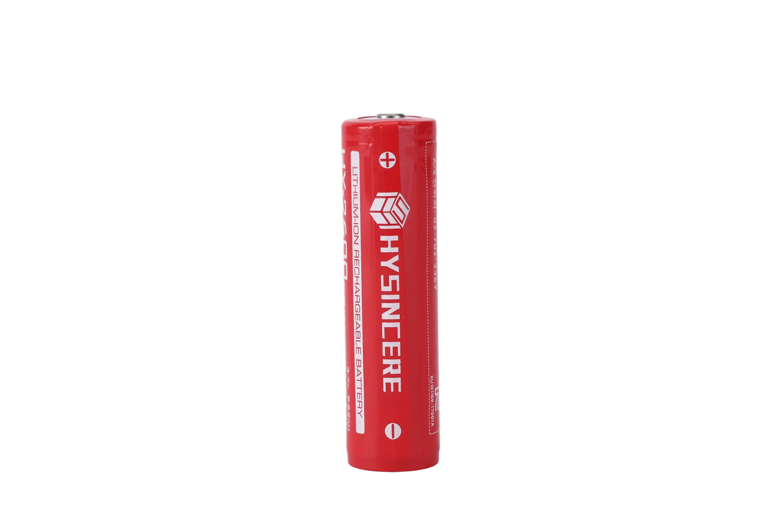 Hysincere KC Battery 18650 1S1P 3.7V 2600mAh button-top protected cell transparent product detail main front view