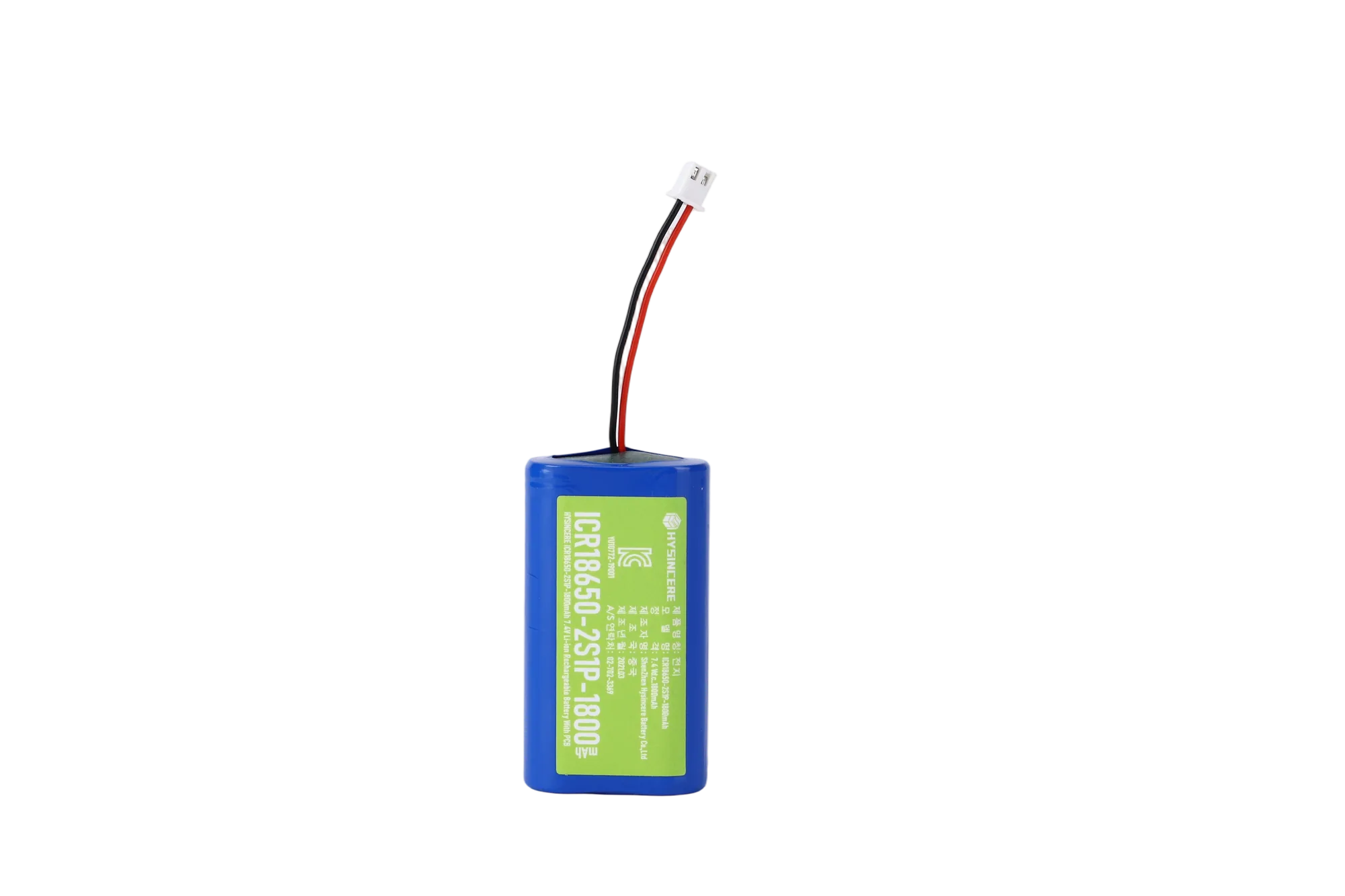 Hysincere KC Battery 18650 2S1P 7.4V 1800mAh battery pack transparent product detail main front view