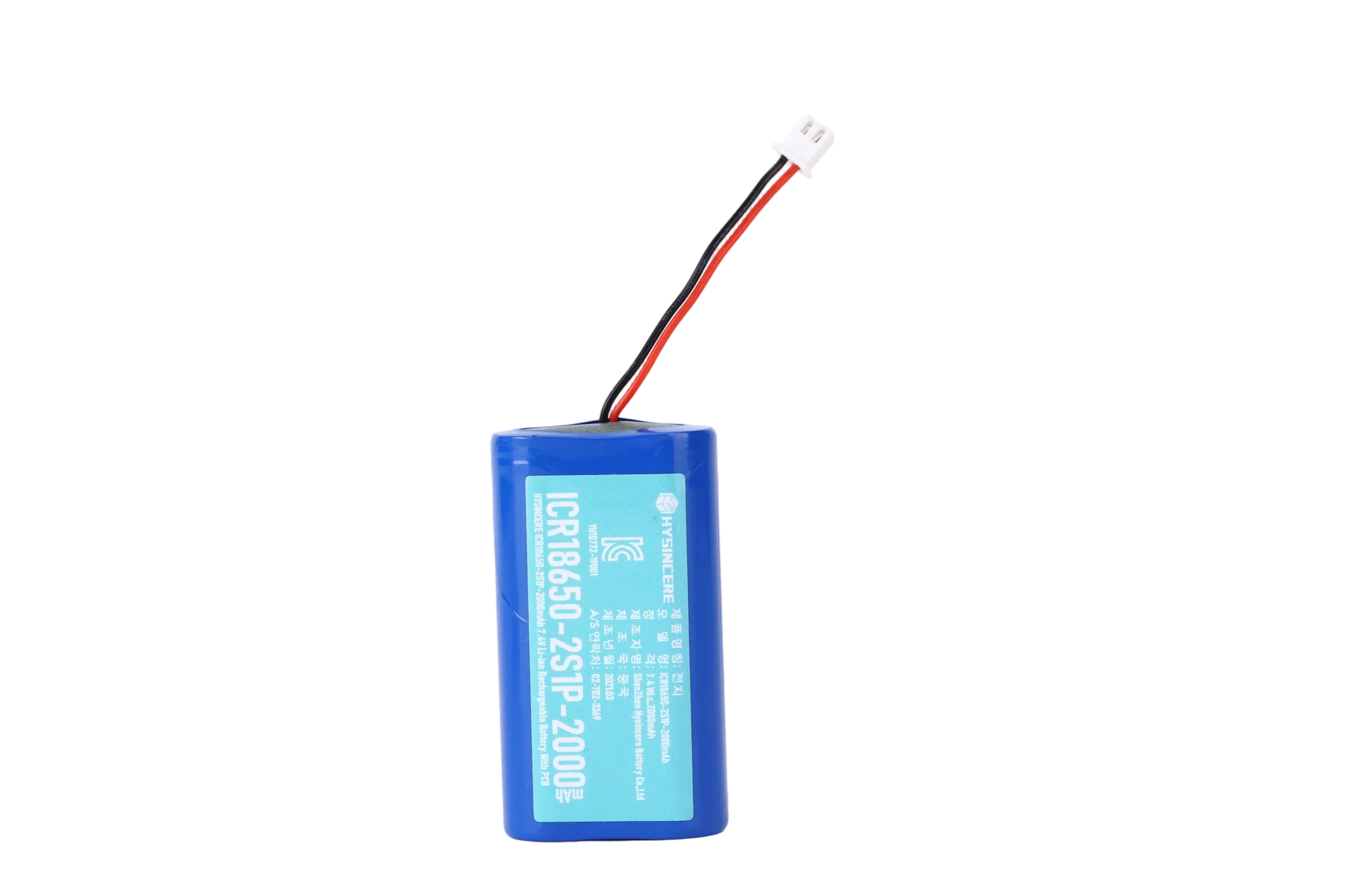Hysincere KC Battery 18650 2S1P 7.4V 2000mAh battery pack transparent product detail main front view