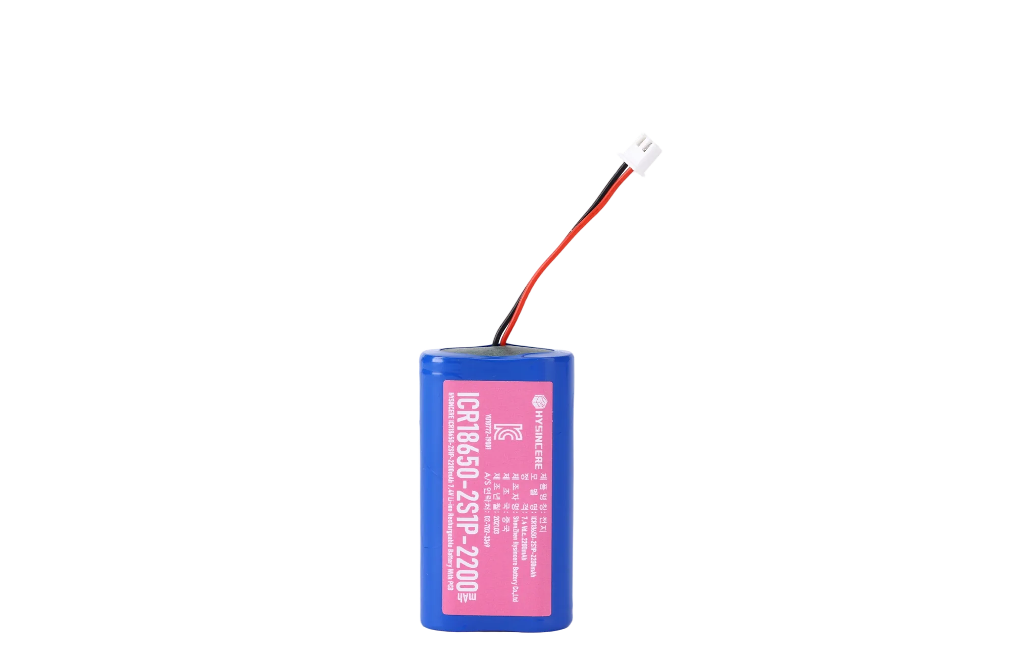 Hysincere KC Battery 18650 2S1P 7.4V 2200mAh battery pack transparent product detail main front view