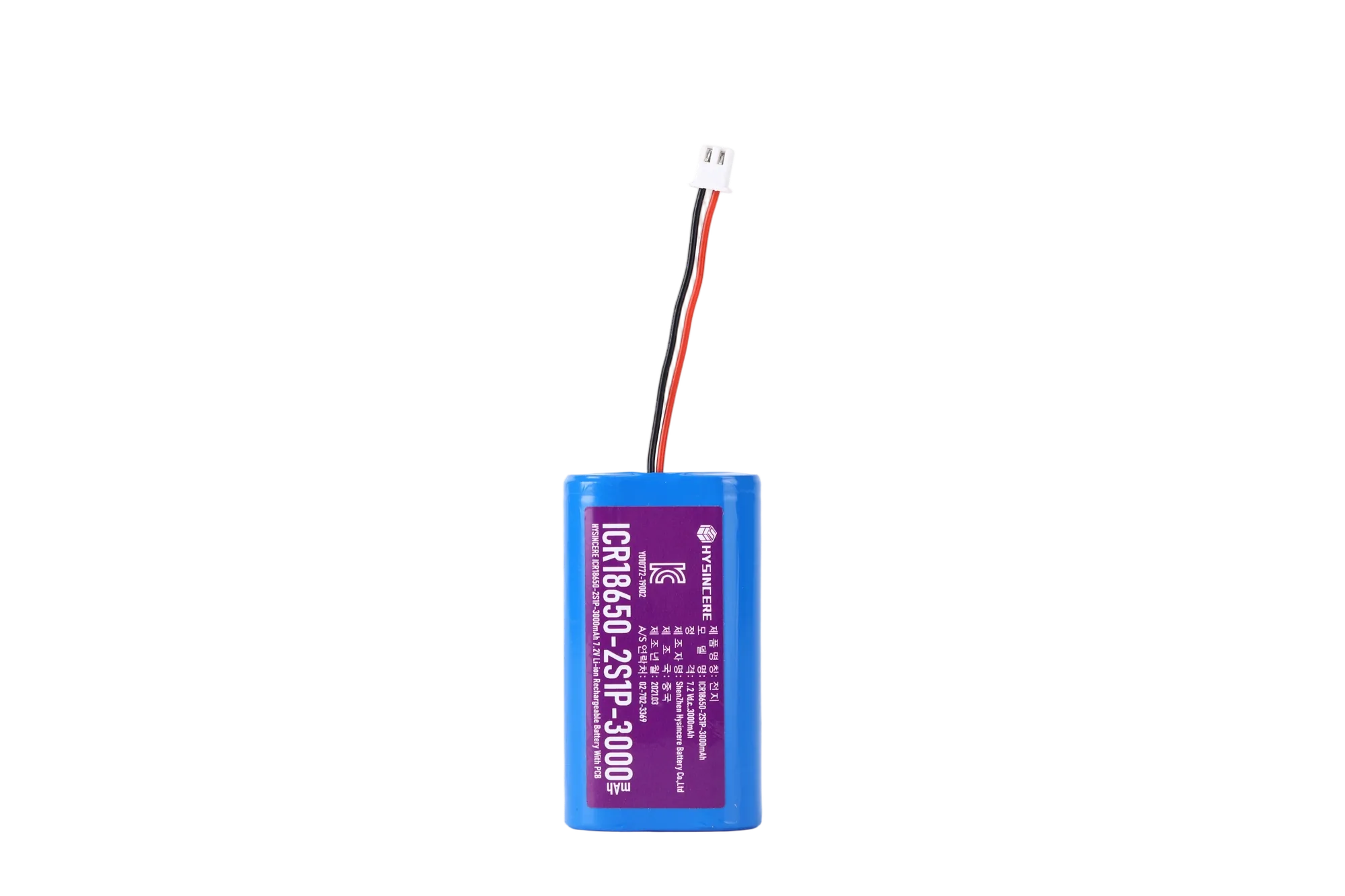 Hysincere KC Battery 18650 2S1P 7.4V 3000mAh battery pack transparent product detail main front view
