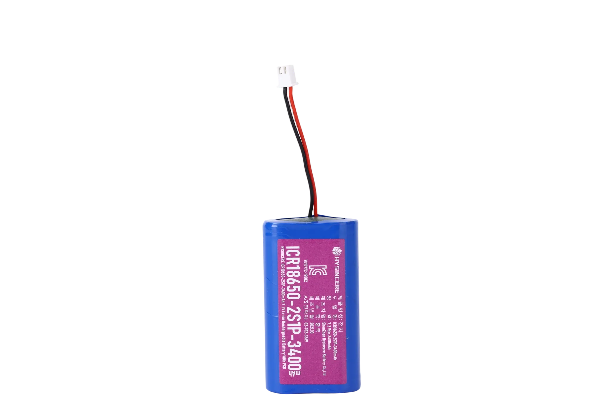 Hysincere KC Battery 18650 2S1P 7.4V 3400mAh battery pack transparent product detail main front view