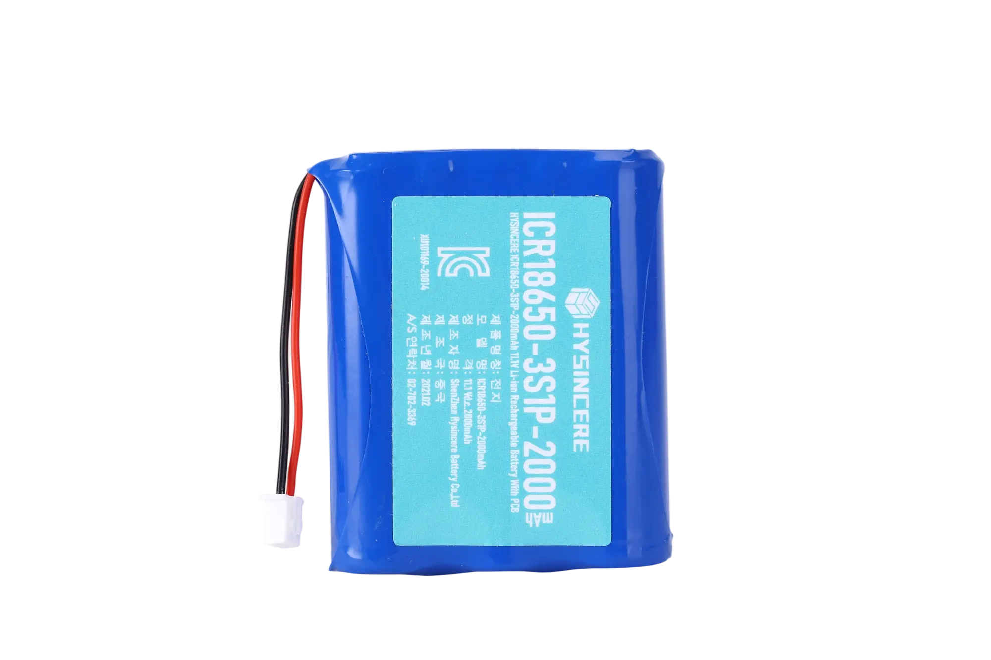 Hysincere KC Battery 18650 3S1P 11.1V 2000mAh battery pack transparent product detail main front view