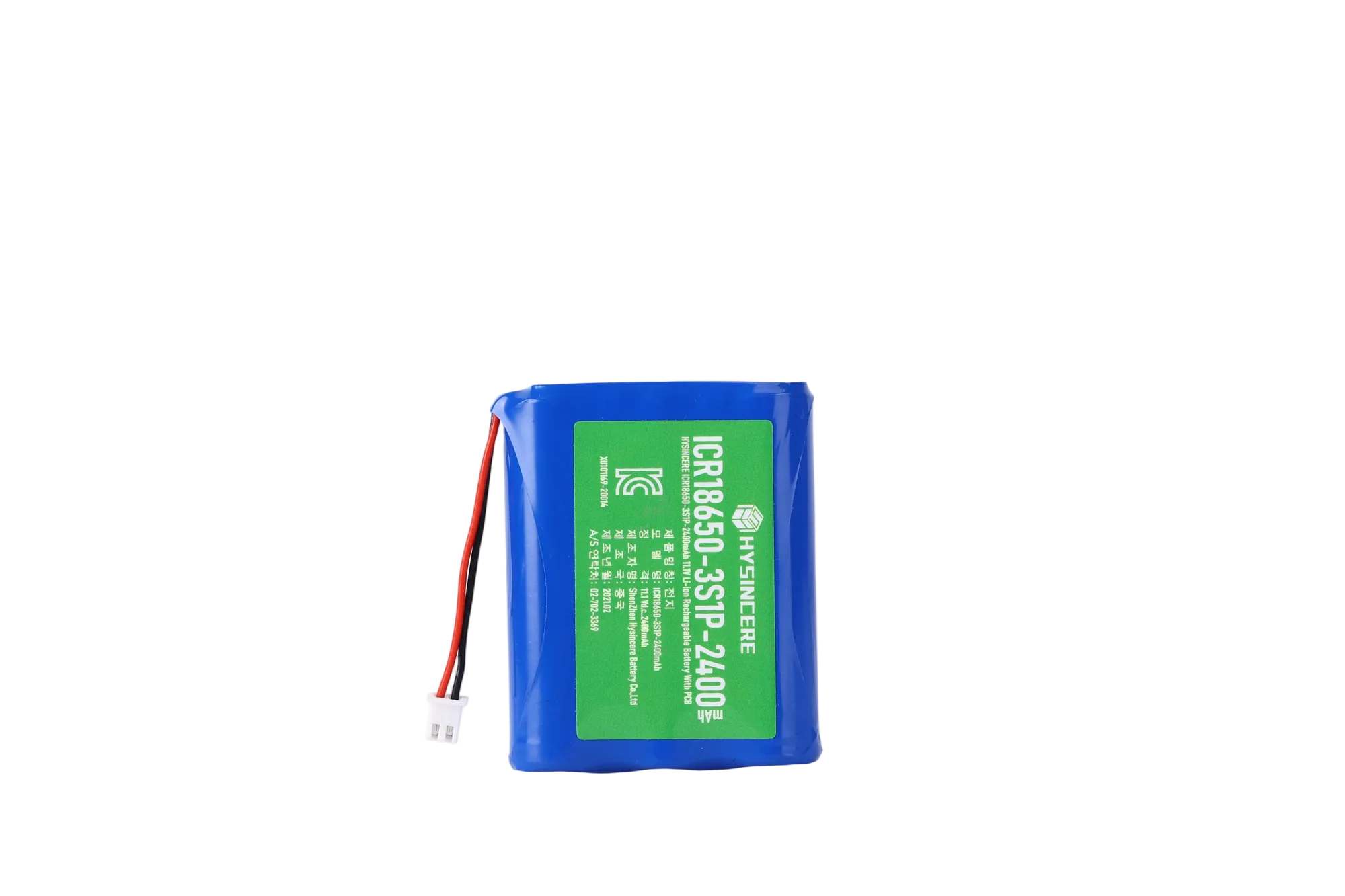 Hysincere KC Battery 18650 3S1P 11.1V 2400mAh battery pack transparent product detail main front view