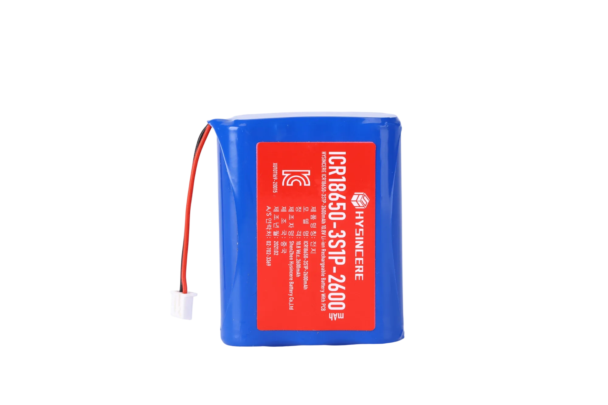 Hysincere KC Battery 18650 3S1P 11.1V 2600mAh battery pack transparent product detail main front view