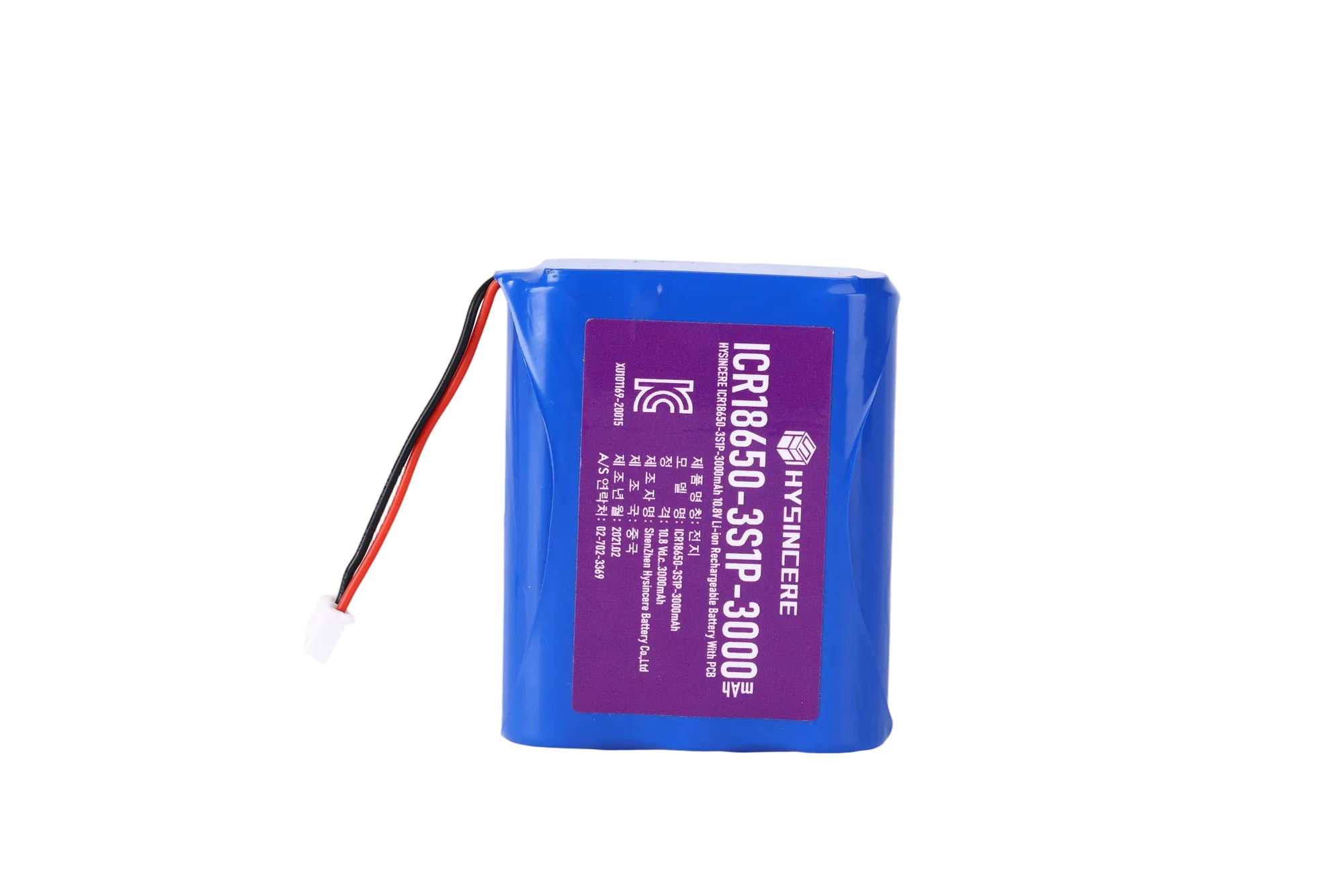 Hysincere KC Battery 18650 3S1P 11.1V 3000mAh battery pack transparent product detail main front view