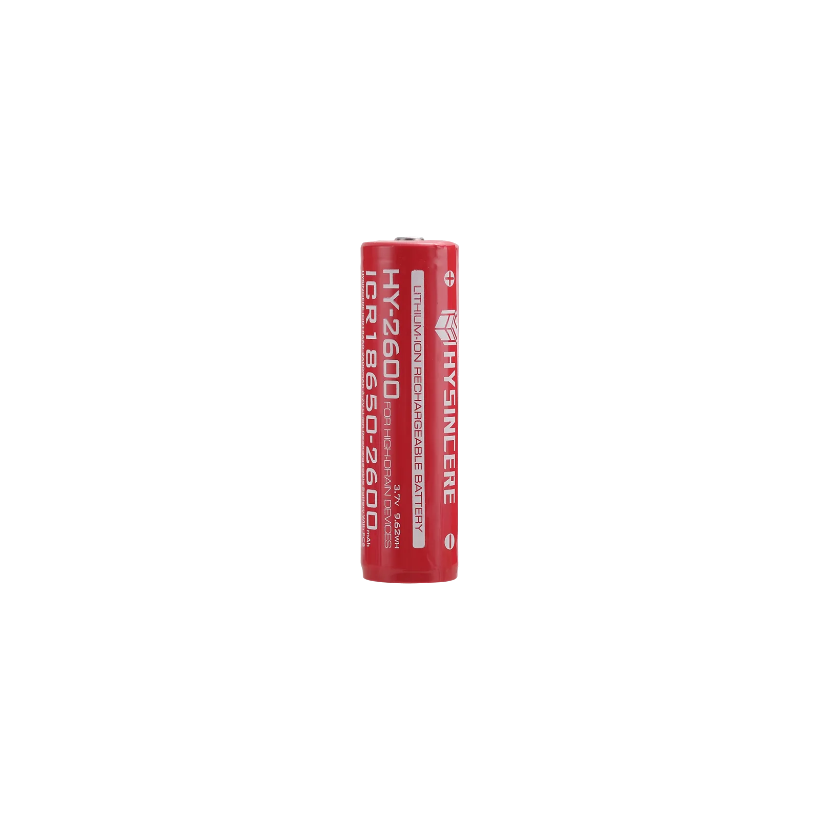 Hysincere 18650 1S1P 2600mAh button top protected KC battery