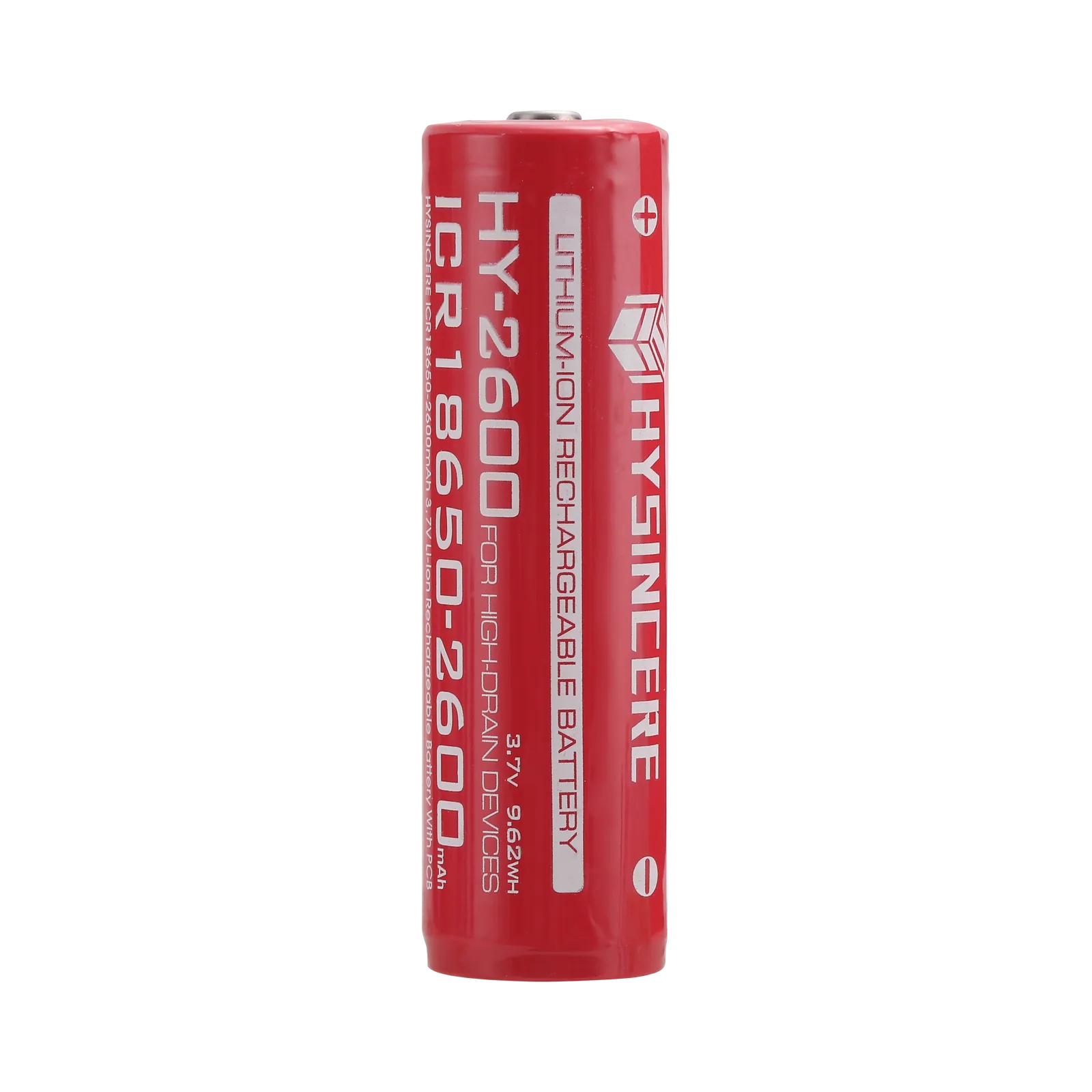 Hysincere 18650 1S1P 2600mAh button top protected KC battery