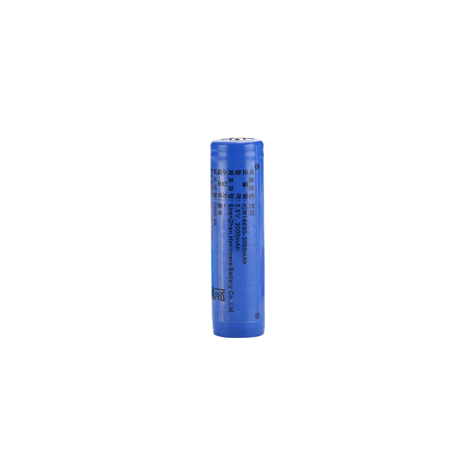 Hysincere 18650 1S1P 3000mAh button top protected KC battery