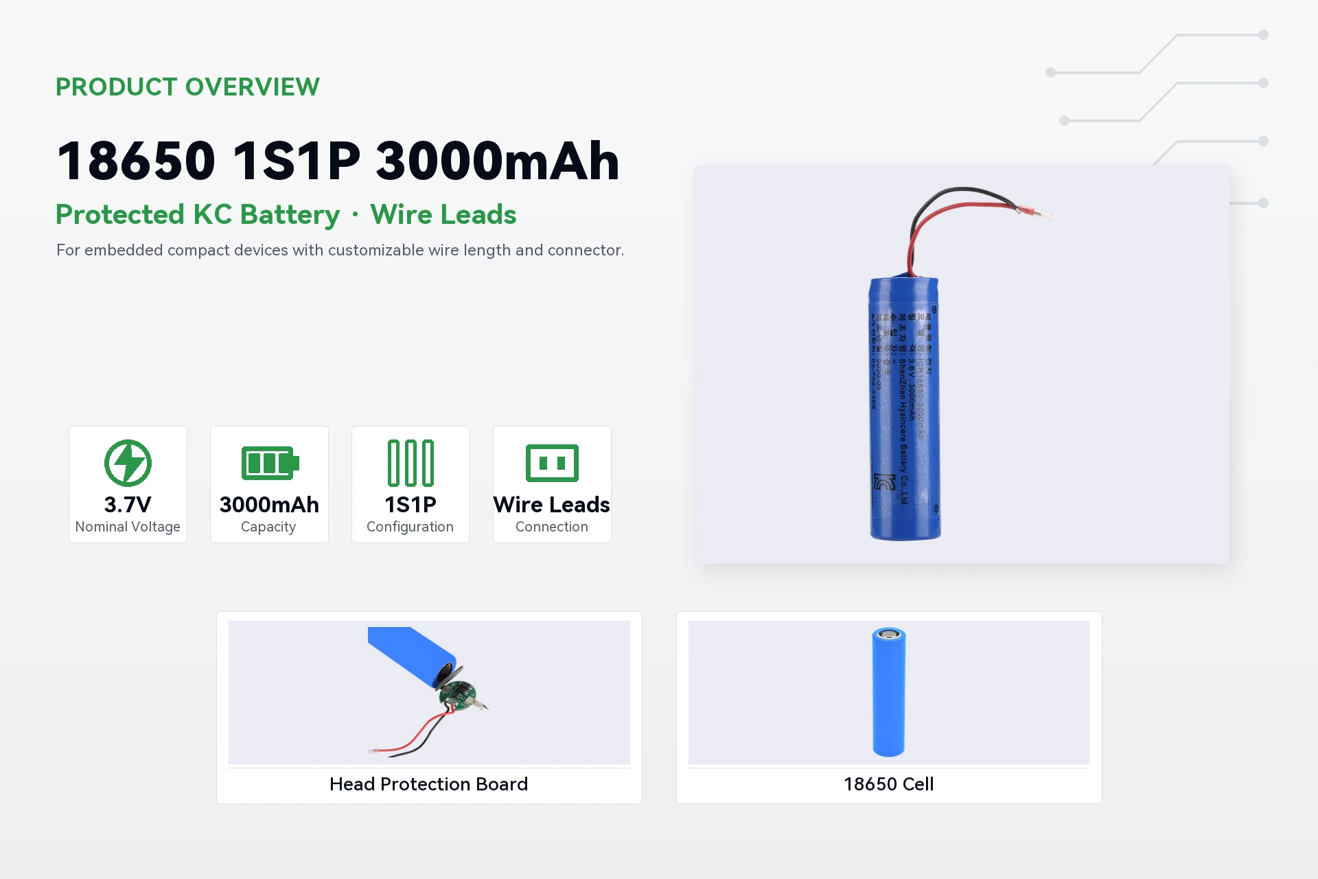 Hysincere 18650 1S1P 3000mAh product overview detail image