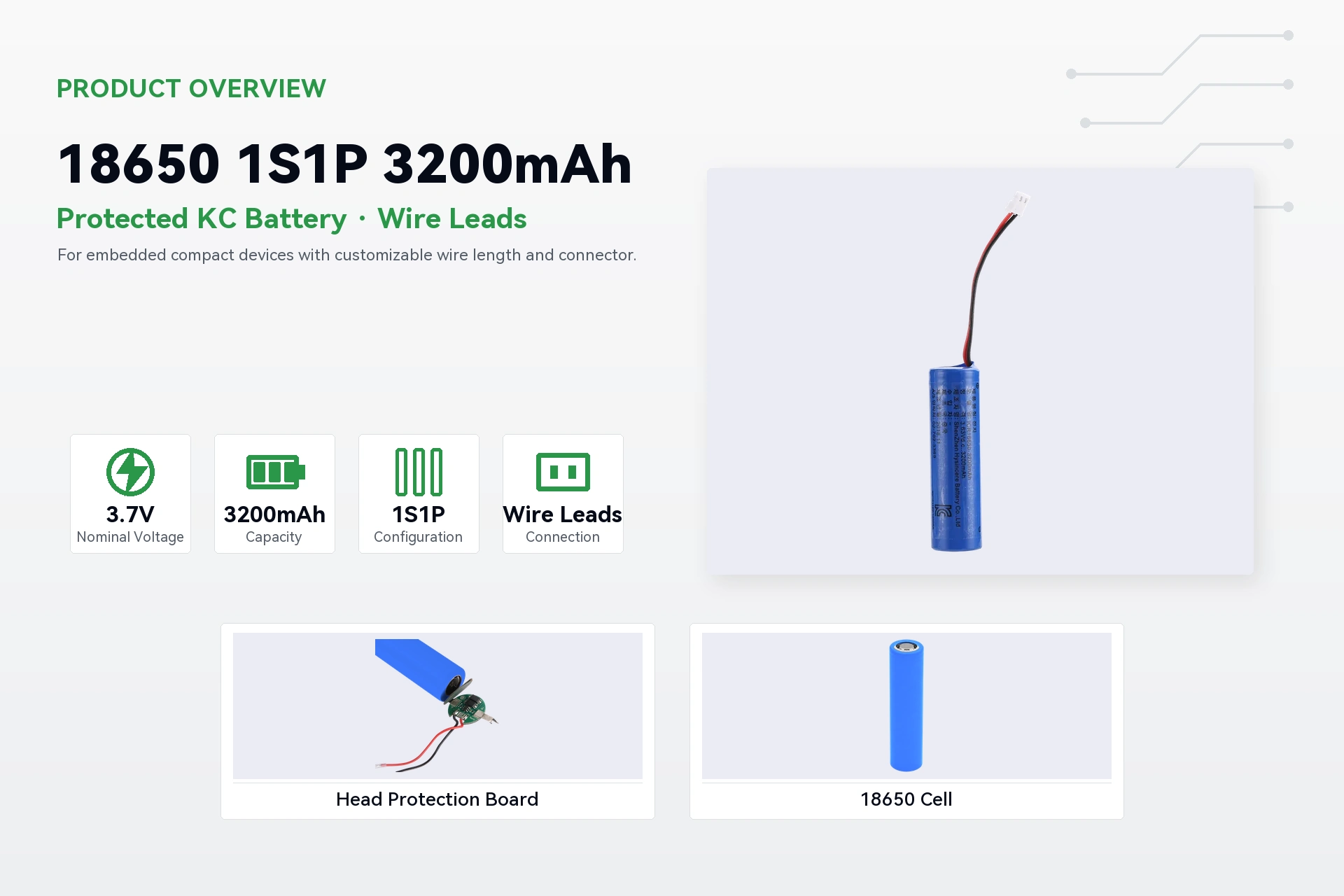 Hysincere 18650 1S1P 3200mAh product overview detail image