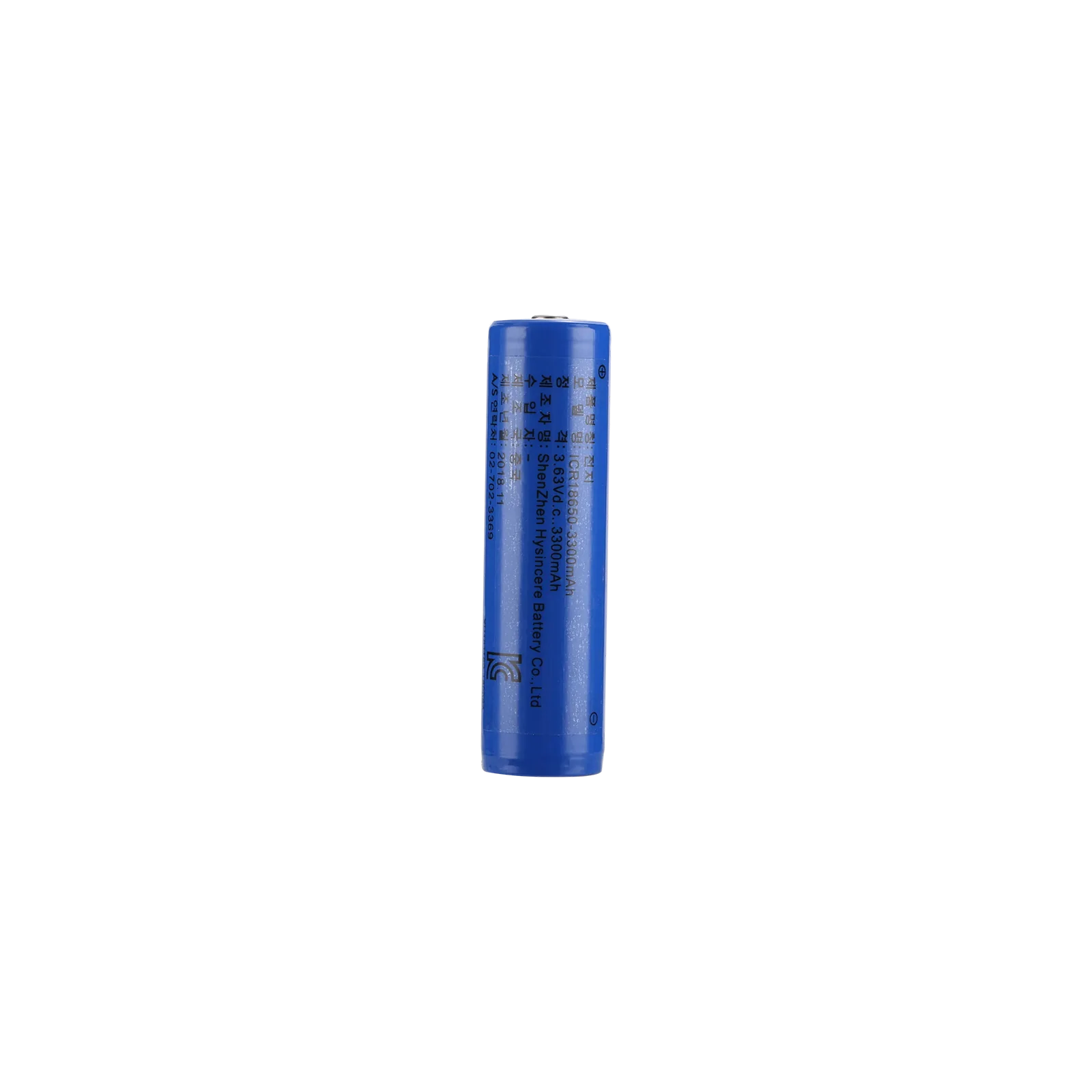 Hysincere 18650 1S1P 3300mAh button top protected KC battery