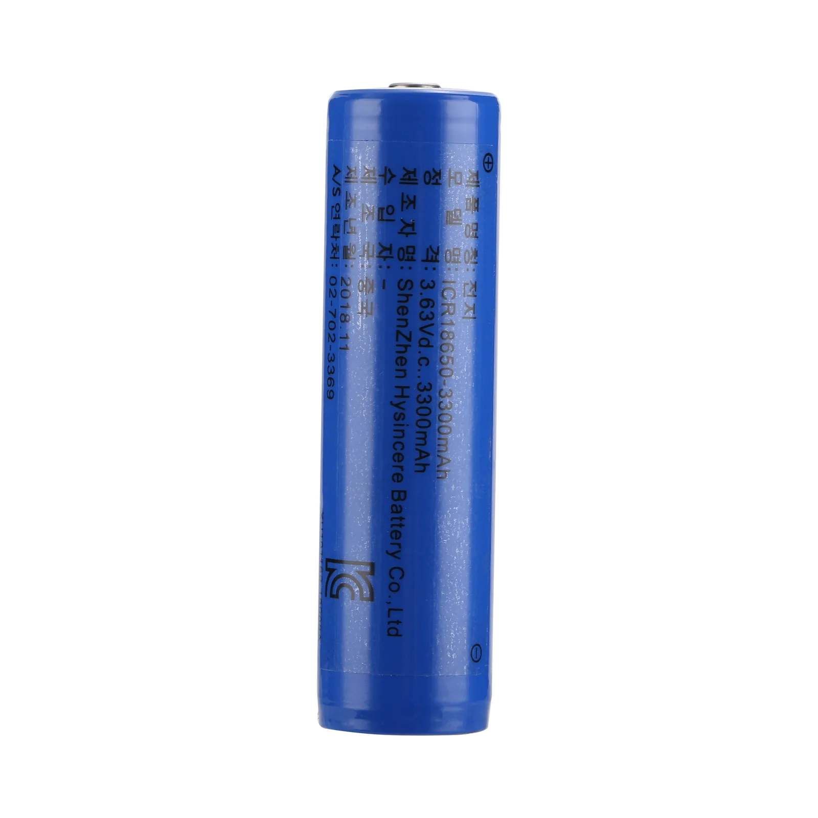 Hysincere 18650 1S1P 3300mAh button top protected KC battery