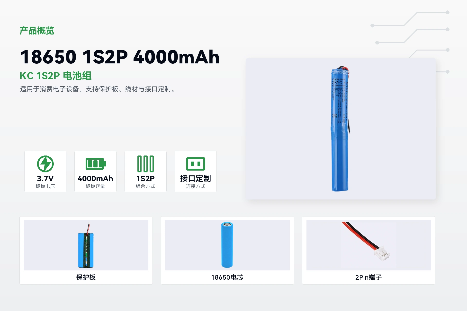 海芯 18650 1S2P 4000mAh 产品概览详情图
