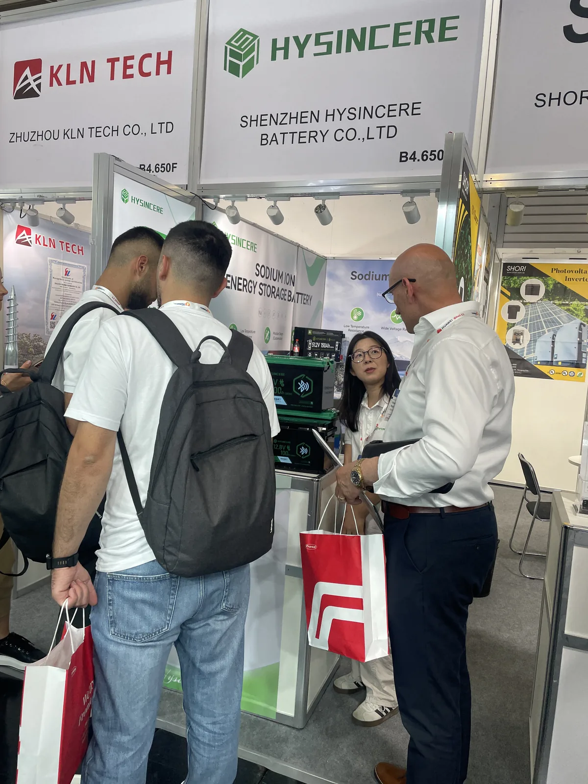 海芯电池代表在2026年德国Intersolar Europe展会上向访客讲解电池产品