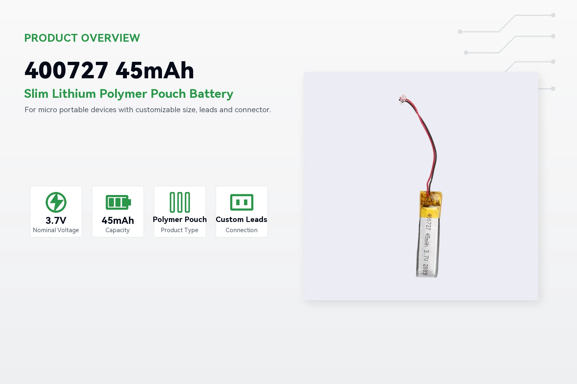 Hysincere 400727 45mAh product overview detail image