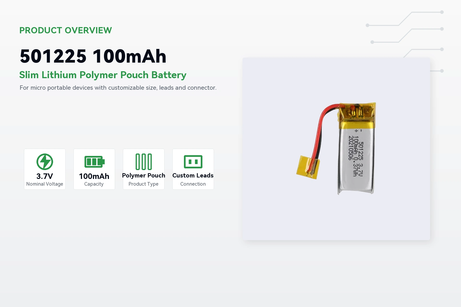 Hysincere 501225 100mAh product overview detail image
