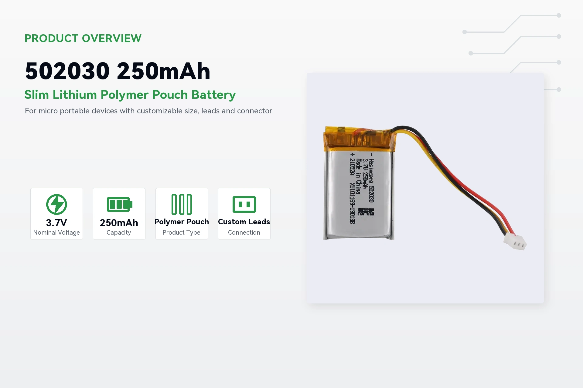 Hysincere 502030 250mAh product overview detail image