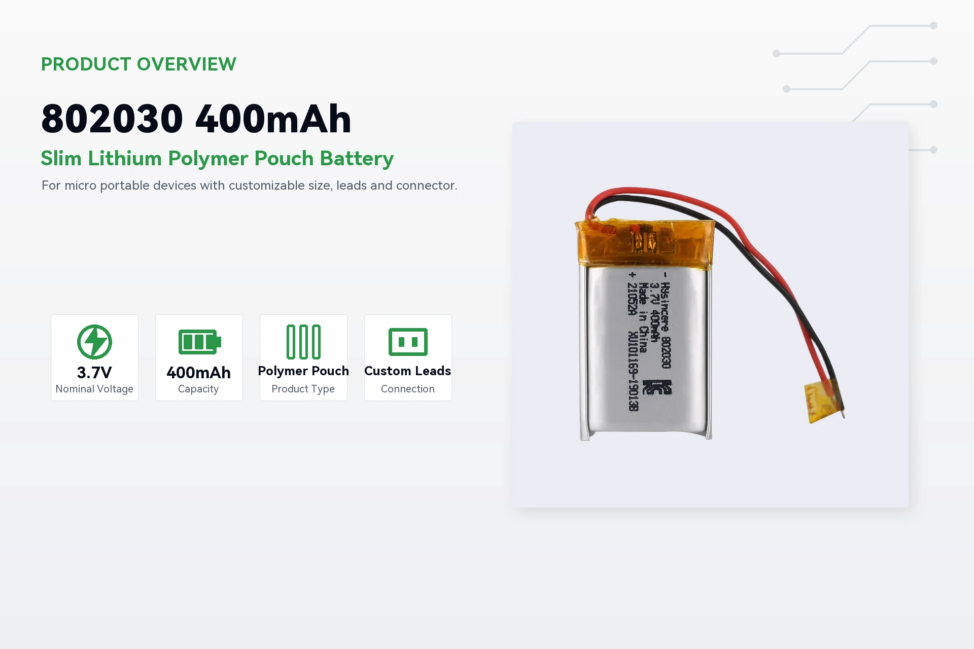 Hysincere 802030 400mAh product overview detail image