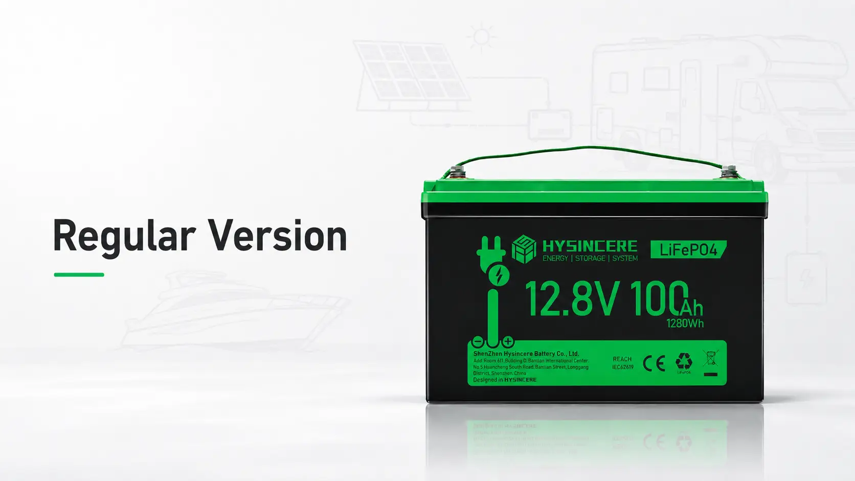 Hysincere regular lead-acid replacement LiFePO4 battery for RV marine and solar systems