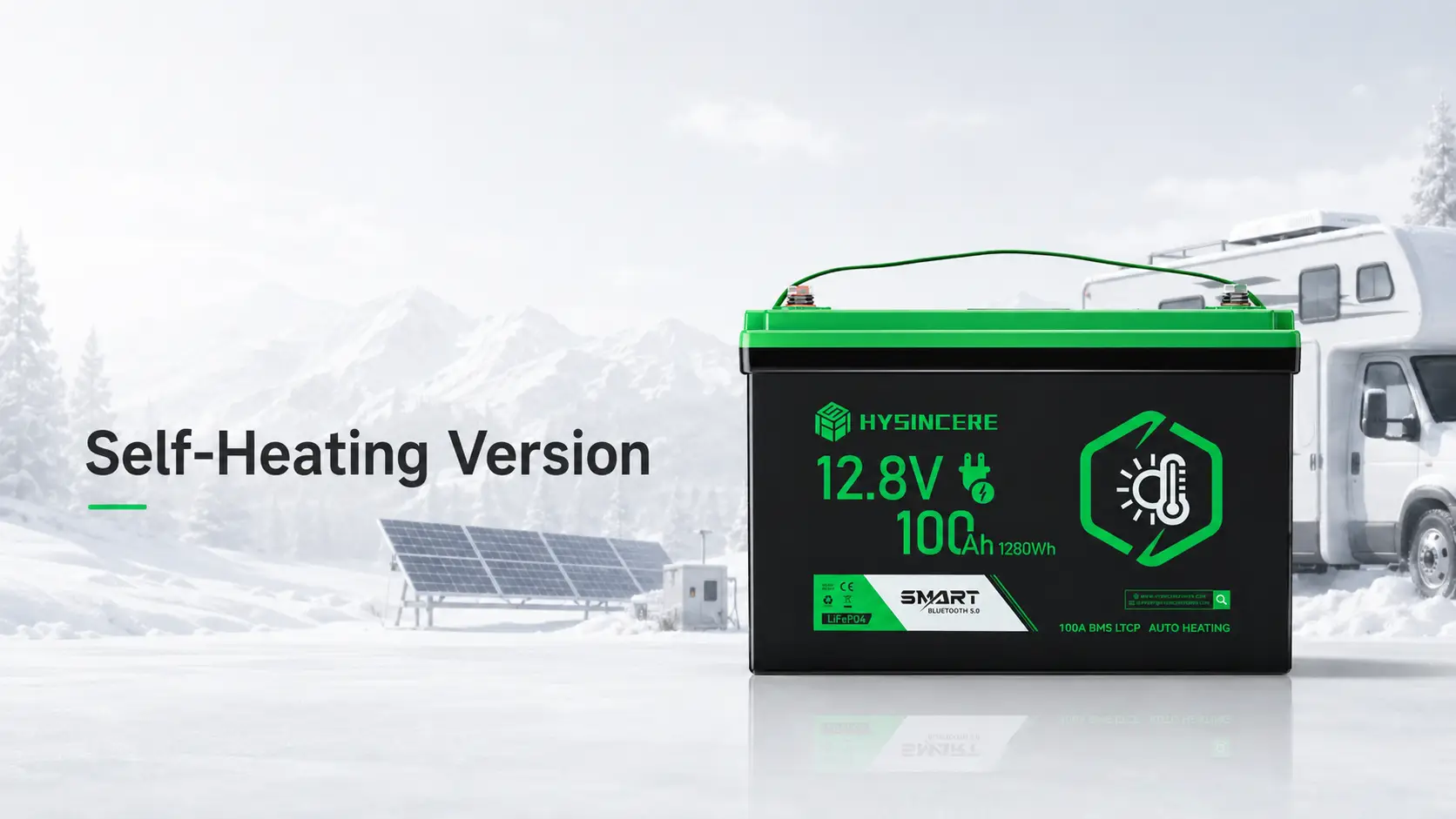 Hysincere self-heating lead-acid replacement LiFePO4 battery for cold-weather charging