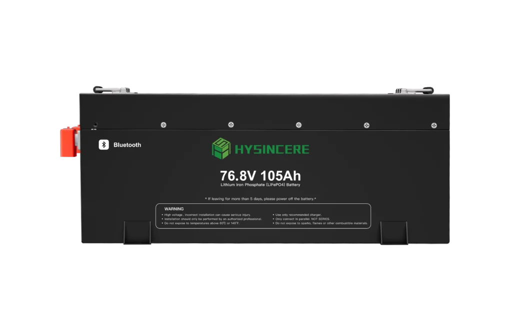 Hysincere GF76105N-B 76.8V 105Ah LiFePO4 golf cart battery front view