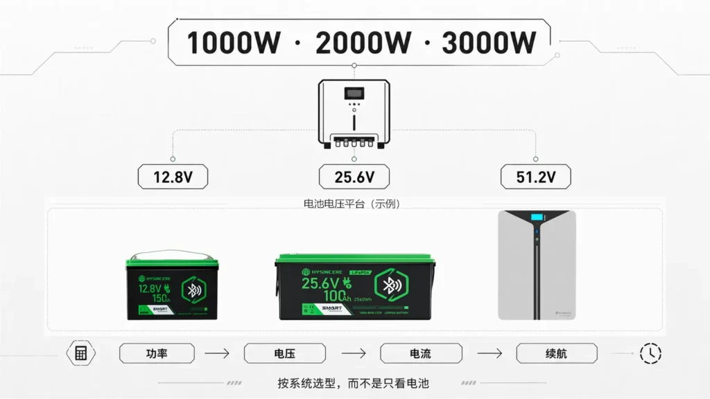 1000W、2000W、3000W逆变器的LiFePO4电池电压选型