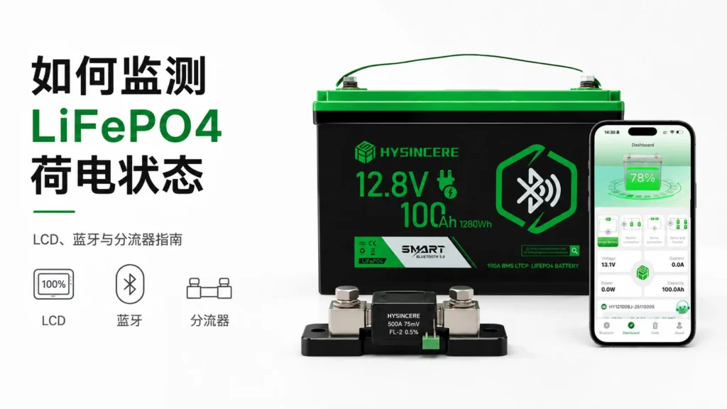 铅改锂后 LiFePO4 SOC 电量监测对比 LCD 蓝牙 App 与分流器