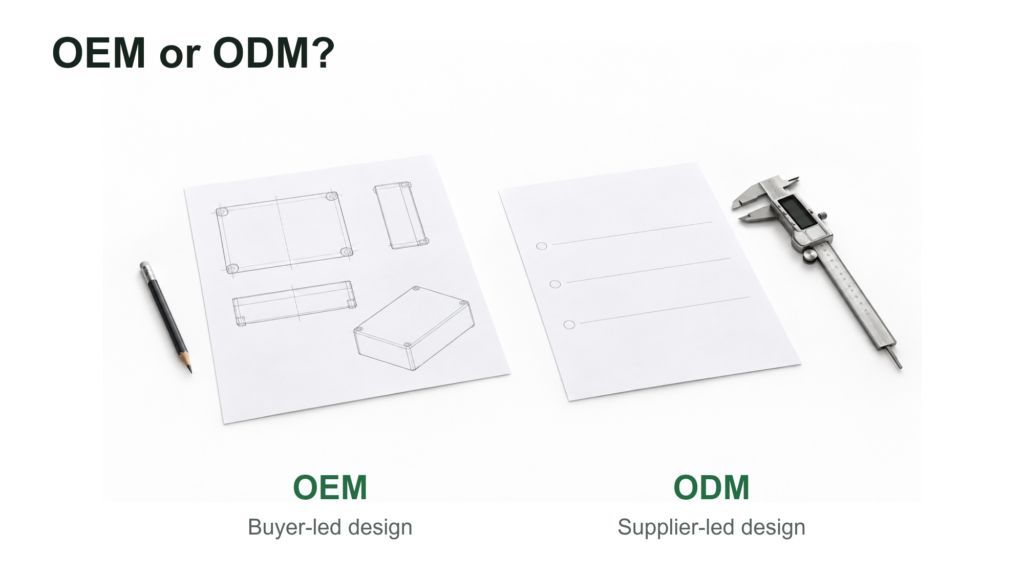 Engineering drawings and a requirements sheet illustrating OEM and ODM battery project starting points